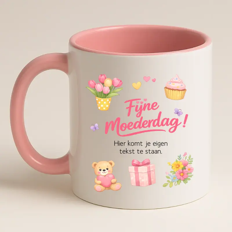 Roze fijne moederdag mok met tekst