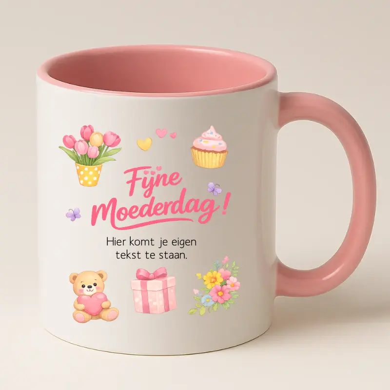 Fijne moederdag mok met tekst roze