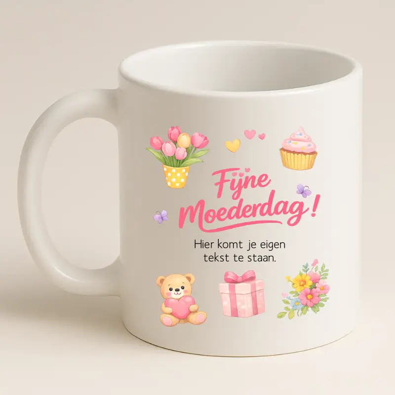 Witte fijne moederdag mok met tekst