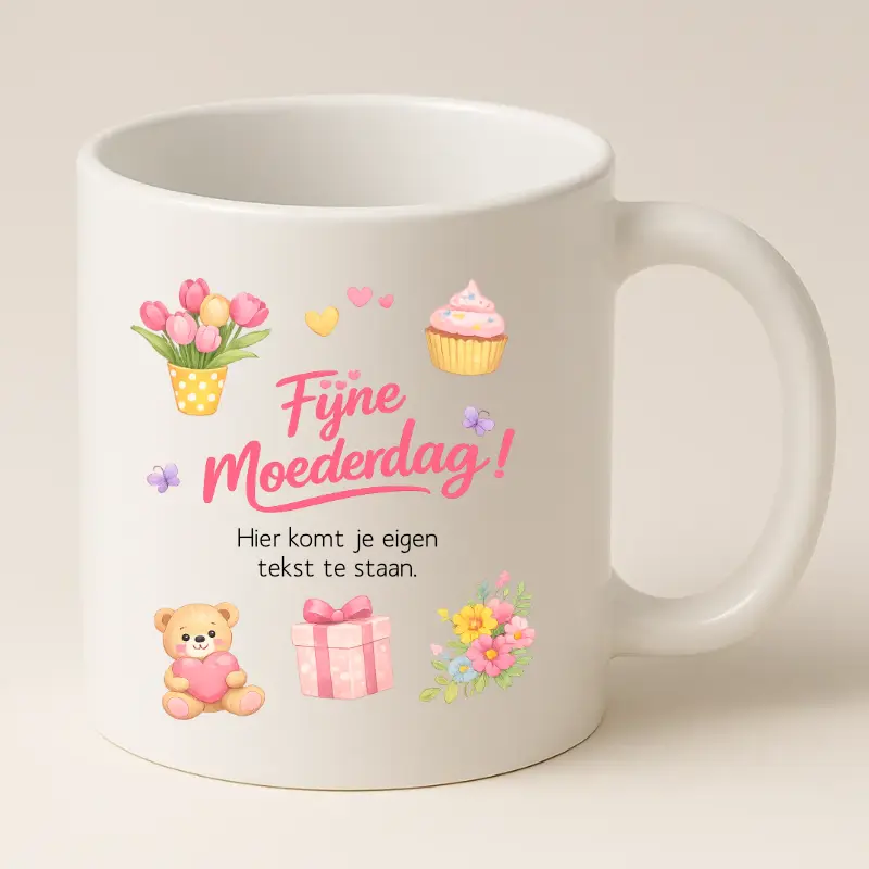 Fijne moederdag mok met tekst wit