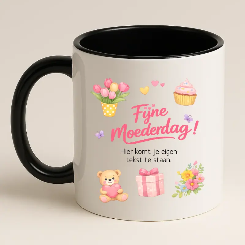 Zwarte fijne moederdag mok met tekst