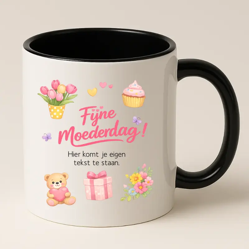 Fijne moederdag mok met tekst zwart