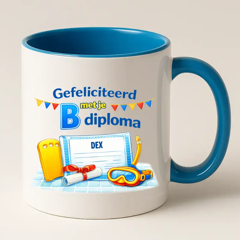 Gefeliciteerd met je b diploma mok blauw