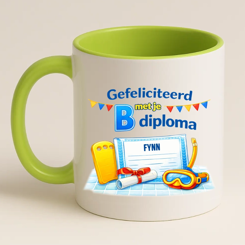 Gefeliciteerd met je b diploma mok groen achterkant