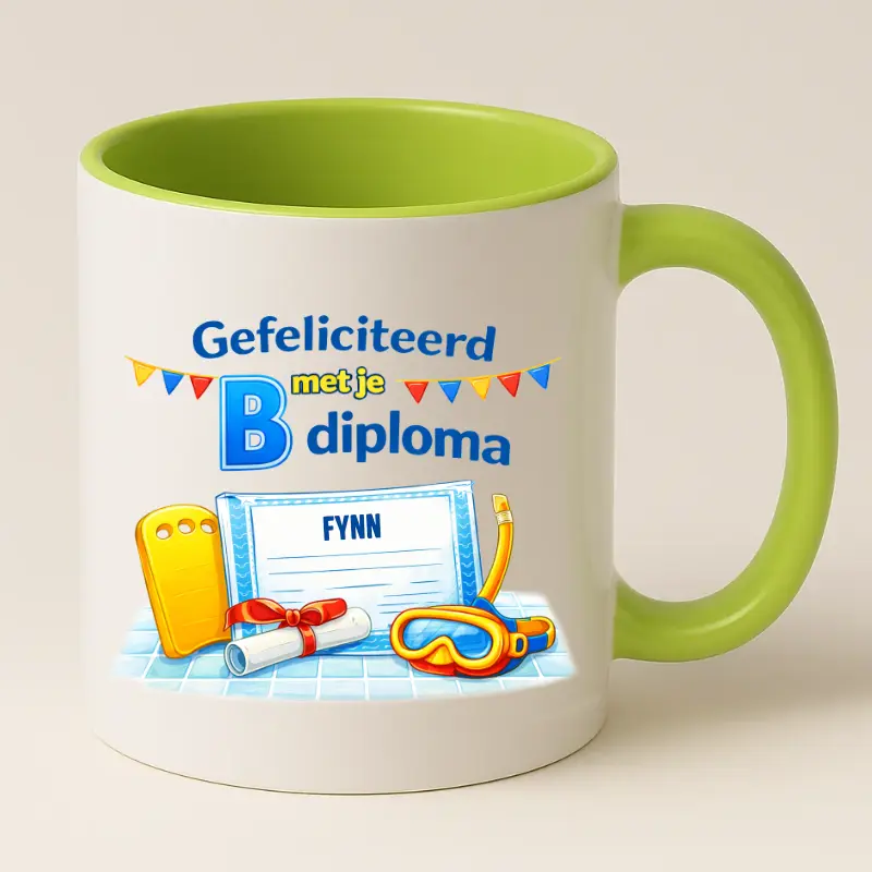 Gefeliciteerd met je b diploma mok groen