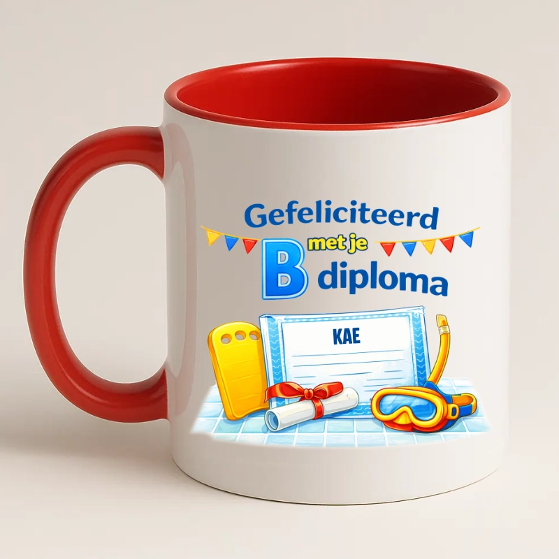 Gefeliciteerd met je b diploma mok rood achterkant