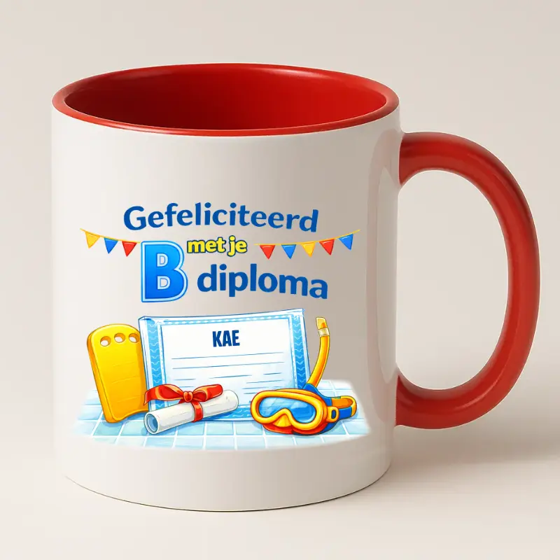 Gefeliciteerd met je b diploma mok rood