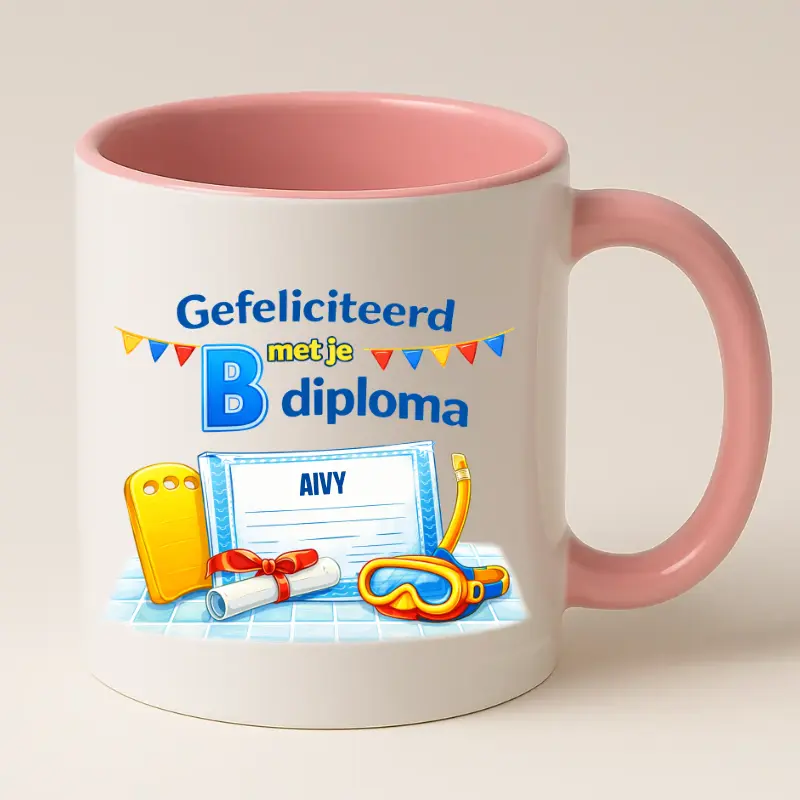 Gefeliciteerd met je b diploma mok roze