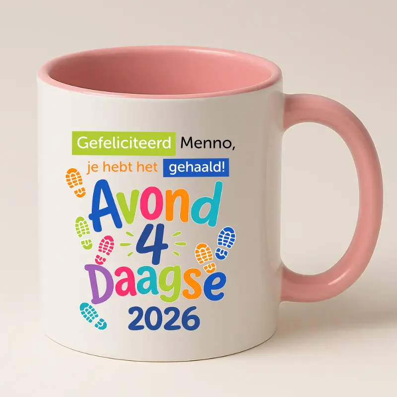 Avond4daagse mok met naam roze
